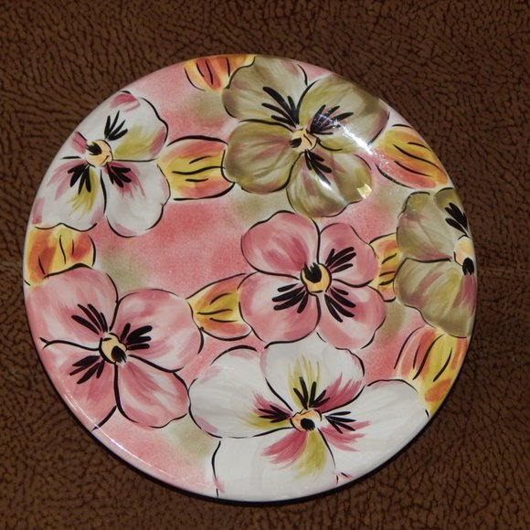 Vintage TABLETOPS LIFESTYLES Pansy Blossom Hand Crafted Salad Plate Set of 2 - Picture 2 of 3